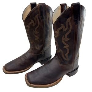 Cody James Cowboy Boots Square Snip Toe Western Mens 6 Women 8 Brown Leather